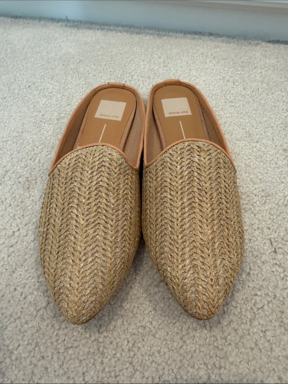 Dolce Vita Woven Pointed-Toe Flats in Tan